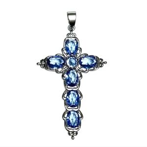 Tanzanite Silver Cross Large Pendant 2.5"